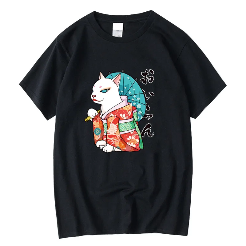 

XIN YI Men's T-shirt High Quality 100% Cotton Funny Cute anime cat print t shirts tops Loose T-shirt cool tshirt male tee shirts