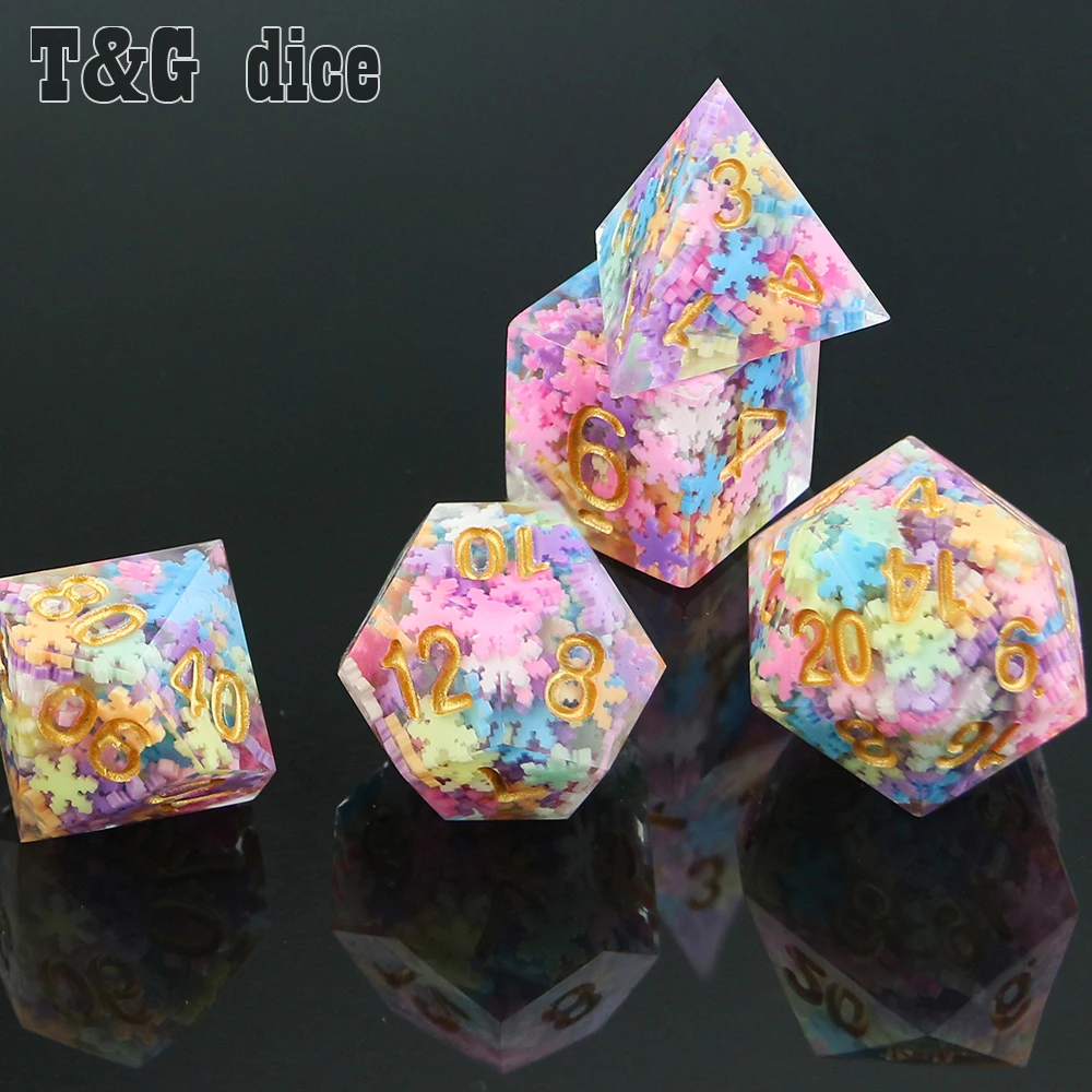 Деликатный с красивыми цветами острый край многогранные кости набор 7 шт./компл. D4