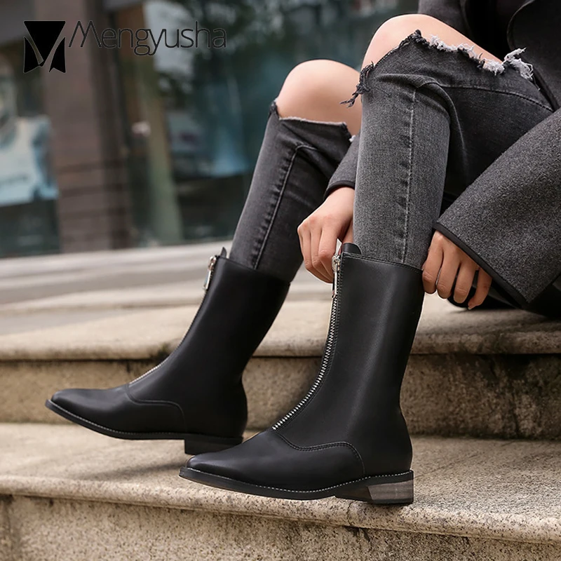 Брендовые Сапоги на молнии женские короткие сапоги с застежкой молнией спереди