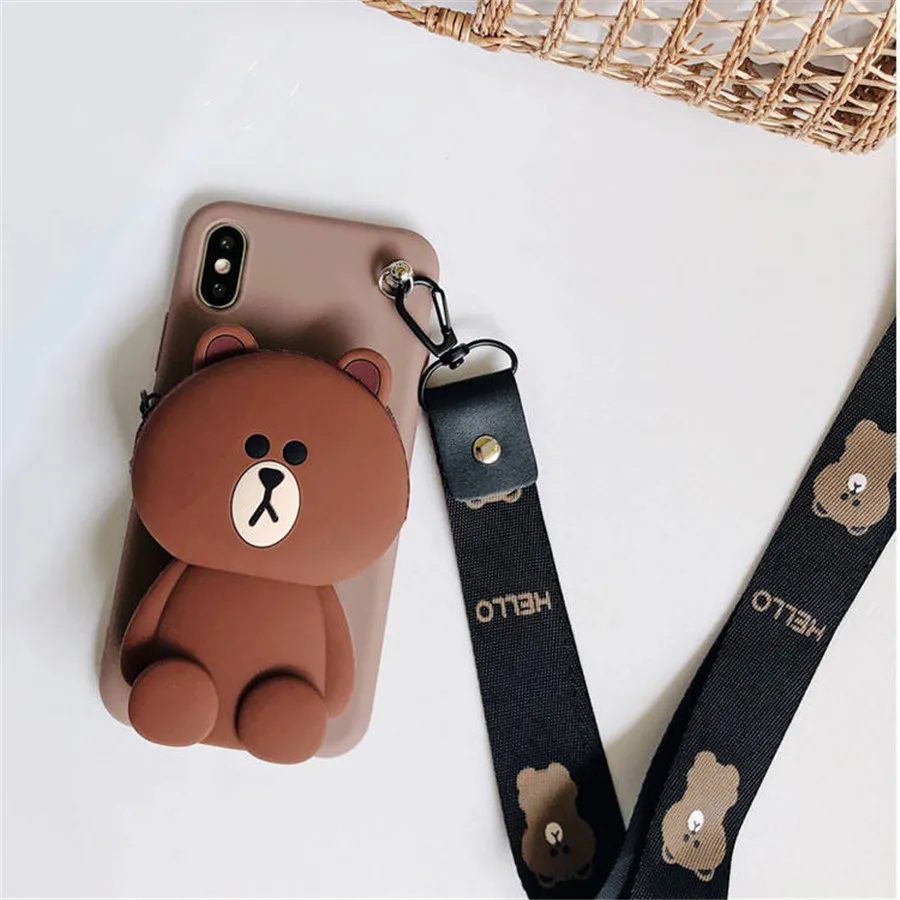 B Bear Bag Lanyard Чехол-Кошелек с 3D рисунком Минни Ститч Медведь силиконовый чехол для samsung Galaxy J2 Pro J5 Prime J2 J7 Prime мягкий чехол для телефона - Цвет: B Bear Bag Lanyard