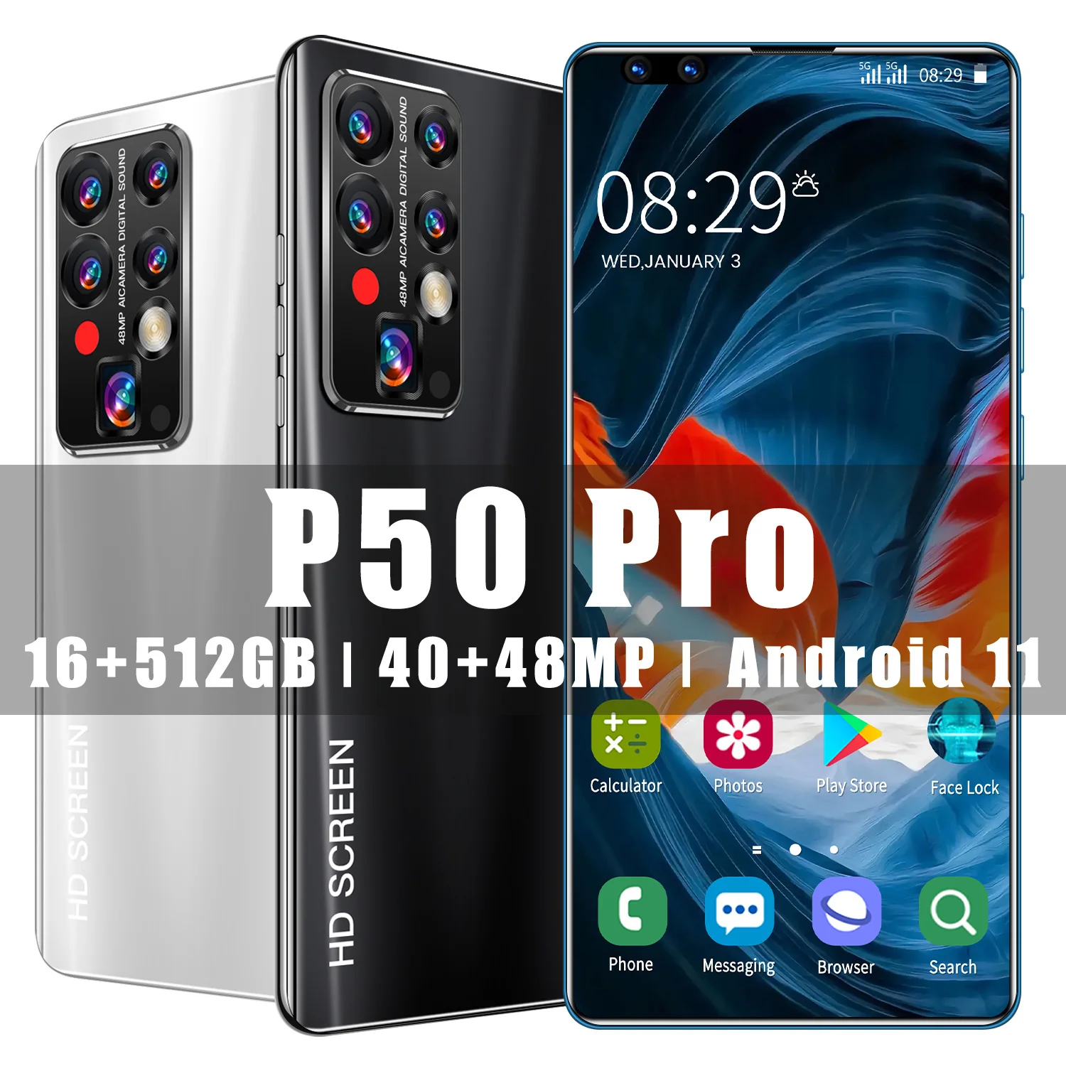 Tel&eacute;fono Inteligente P50 Pro versi&oacute;n Global, pantalla de 7,8 pulgadas, 16 + 512GB, c&aacute;mara de 40 + 48MP, resoluci&oacute;n de 1440x3200, red 5G LTE, MTK6889-1