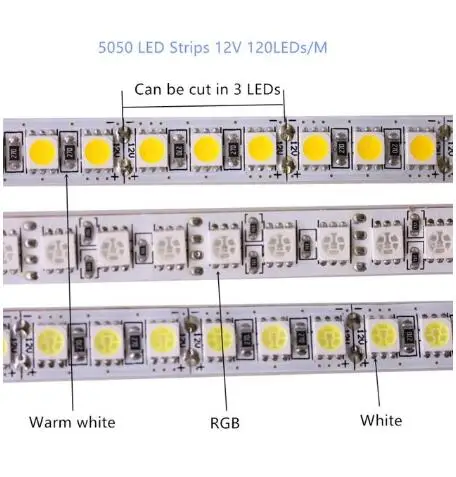 5050 120LEDS 1M Светодиодные ленты 5 м 2835 5730 5050 5054 RGB CCT RGBCCT RGBW/RGBWW теплый белый 60/120/240/480 светодиодный 4in1 12V 24V ленты светильник полосы Гибкие - Испускаемый цвет: 5050 120LEDS 1M