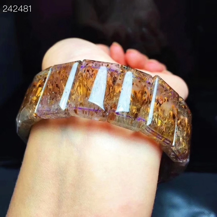

Genuine Natural Cacoxenite Gold Rutilated Quartz Bracelet 24x12.8x6mm For Women Clear Beads Bangle AAAAAA