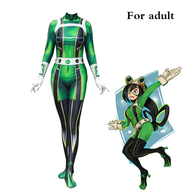Adult Size Аниме Мой Boku no Hero Academy Asui Tsuyu Froppy Tsuyu Asui Zentai боди костюм костюмы на Хэллоуин парик для взрослых женщин и детей - Цвет: Adult Size