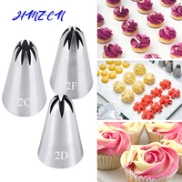 3pcs large icing piping nozzle decorating cake baking cookie cupcake piping nozzle stainless steel pastry tips 2d 2c 2f