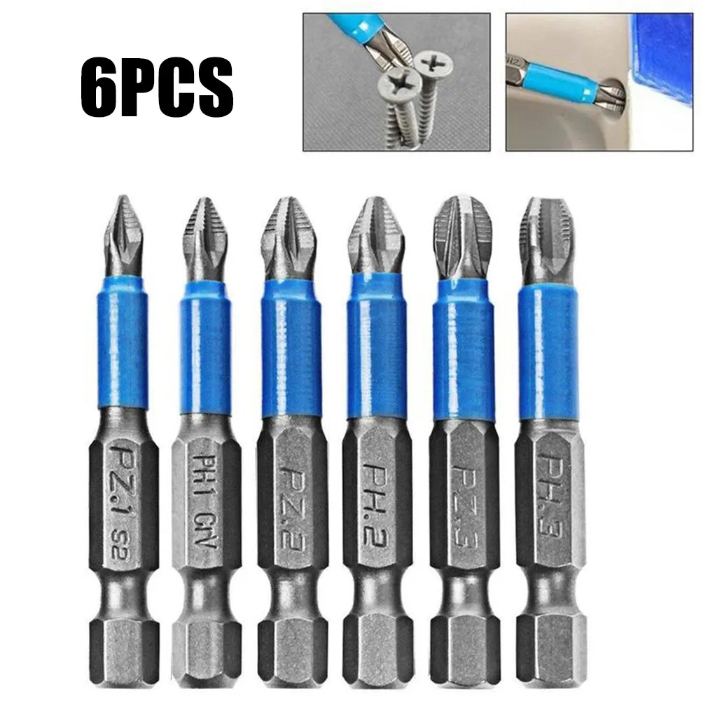 

6Pcs 50mm AntiSlip Screwdriver Bit Set Electric Impact PH1 PH2 PH3 PZ1 PZ2 PZ3 Nutdrivers Hand Tools For 1/4" Electric