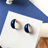 s925 needle fashion jewelry earrings smalll delicate enamle metal golden plating dark blue earrings party gifts for women girl