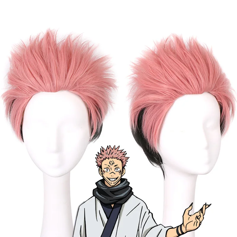 Famous Anime Jujutsu Kaisen Japanese Cosplay Ryomen Sukuna Short Black  Pink Wig Hair Ang Wigs Cup Halloween Carnival Show