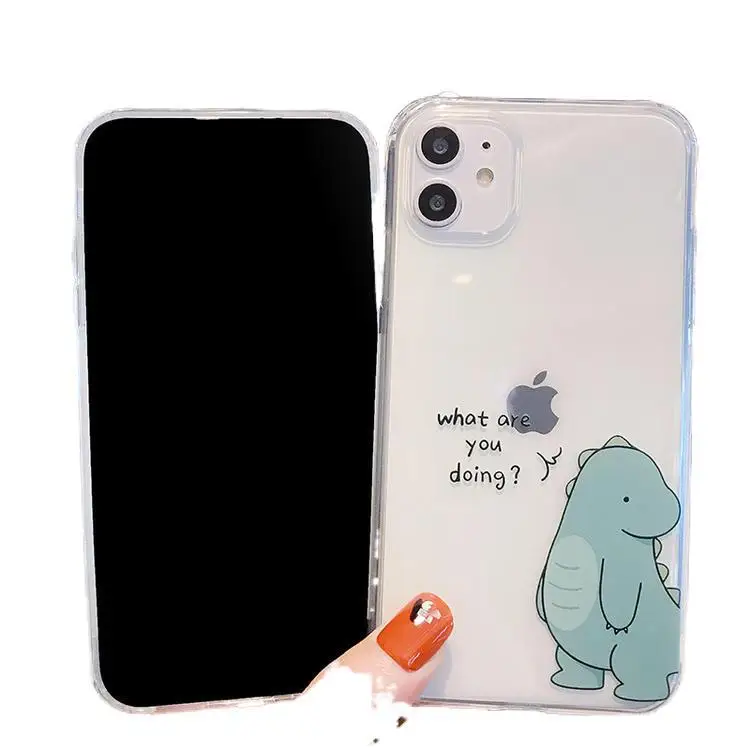 

Couple Small Dinosaur INS Transparent phone case for IPhone 12 11 XR X XS max Soft Soft Stylish Thick For iPhone 11tpu case