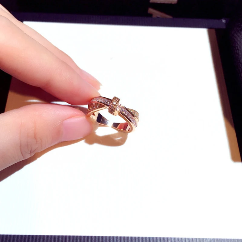 Rose Gold color Новое Открытое кольцо регулируемые кольца для женщин золотистого и серебристого цвета стразы кольцо Модные ювелирные изделия для женщин - Цвет основного камня: Rose Gold color