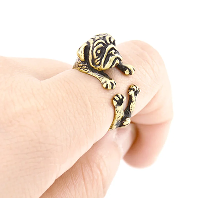 Кольцо в стиле ретро для мужчин и женщин кольцо бохо мопса кпоп собака панк