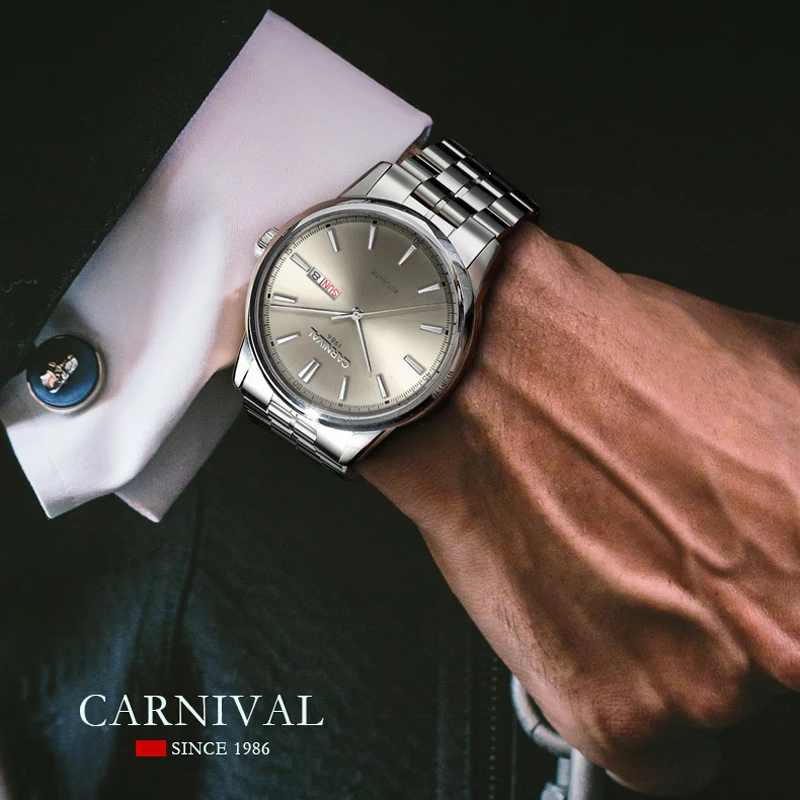 Роскошные мужские часы CARNIVAL, автоматические механические часы с японским механизмом MIYOTA 8219, сапфировое стекло, водонепроницаемые, с двойным календарем, C8063G (art.: 3920d7ebfd232) - 3920d7ebfd232