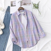 2021 new long sleeve loose casual womens plaid shirt fine fresh college style design blouses and tops female checked clothes