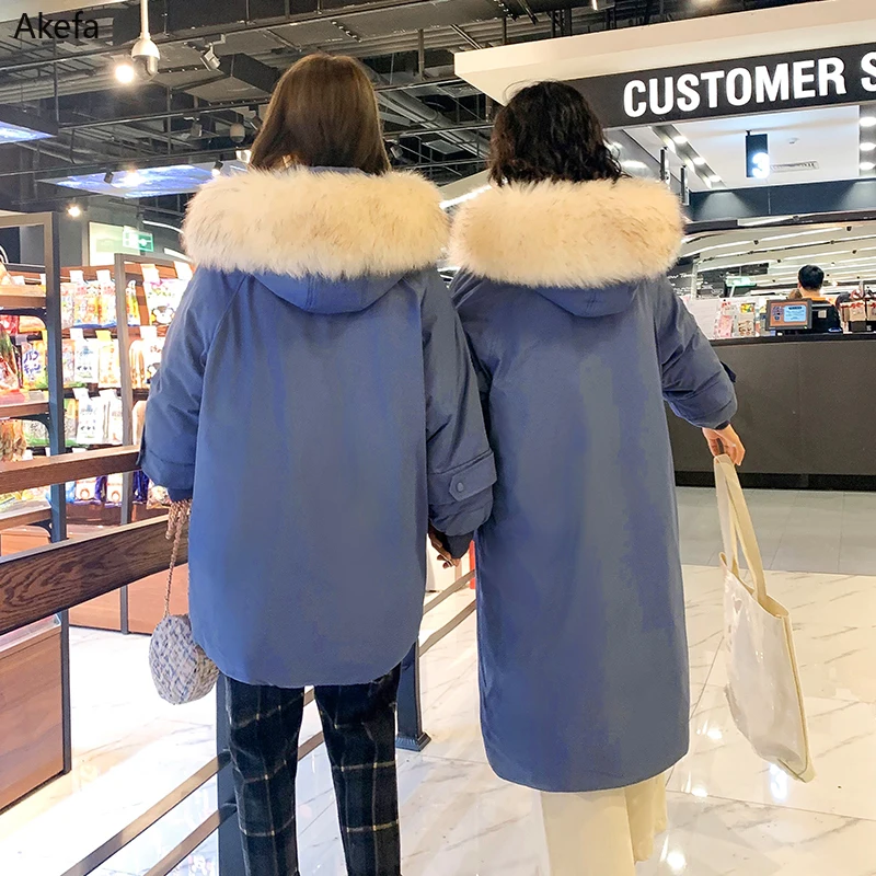 With Fur Collar Women's Winter Jackets Thick Long Parkas Female Hooded Solid Loose Korean Style Cotton Wram Coat Ladies | Женская