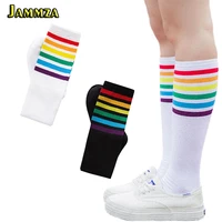 kawaii japan leg socks cotton colorful striped rainbow socks women autumn winter pile heap funny hosiery fashion hiphop socks