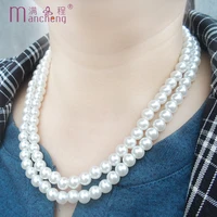 2 layer white pearl beads necklace women girl retro electro galvanized alloy hollow carved pear necklace choker men kit
