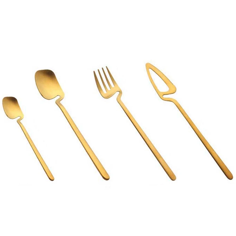 

16Pcs/Set Gold Matte Cutlery Set 304 Stainless Steel Dinnerware Set Knife Fork Spoon Dinner Set Kitchen Flatware