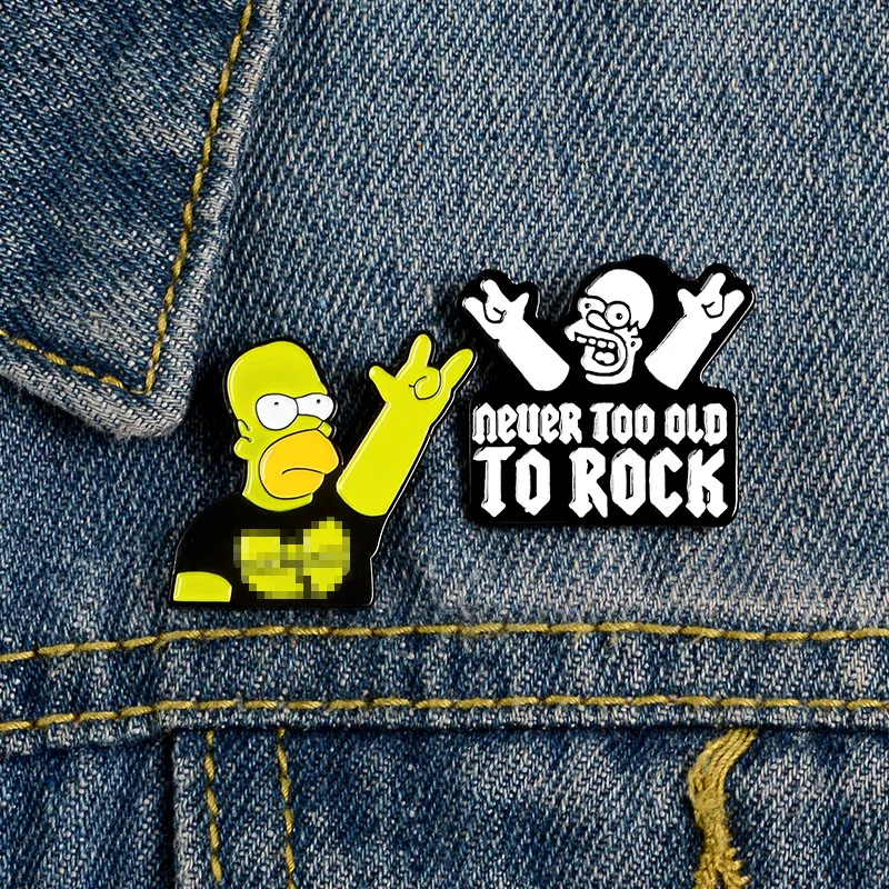 Punk takı asla çok eski kaya emaye Pin kaya ve rulo bant Simpson broş gömlek yaka çanta komik rozeti karikatür hediye için