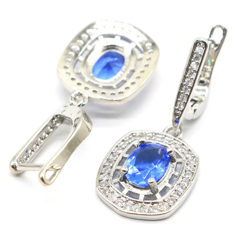 

Real 6.2g 925 Solid Sterling Silver Deluxe Blue Violet Tanzanite CZ SheType Present Earrings 34x14mm