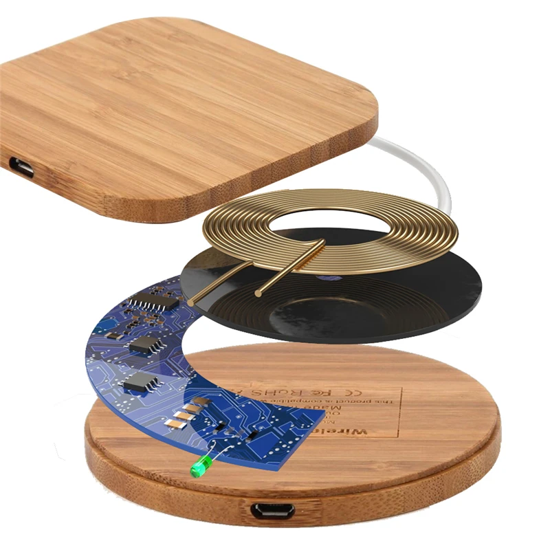 Беспроводное зарядное устройство Qi Slim Wood для iPhone X/XS Max XR 7 8 Plus Xiaomi Samsung S8 S9 S7 Note