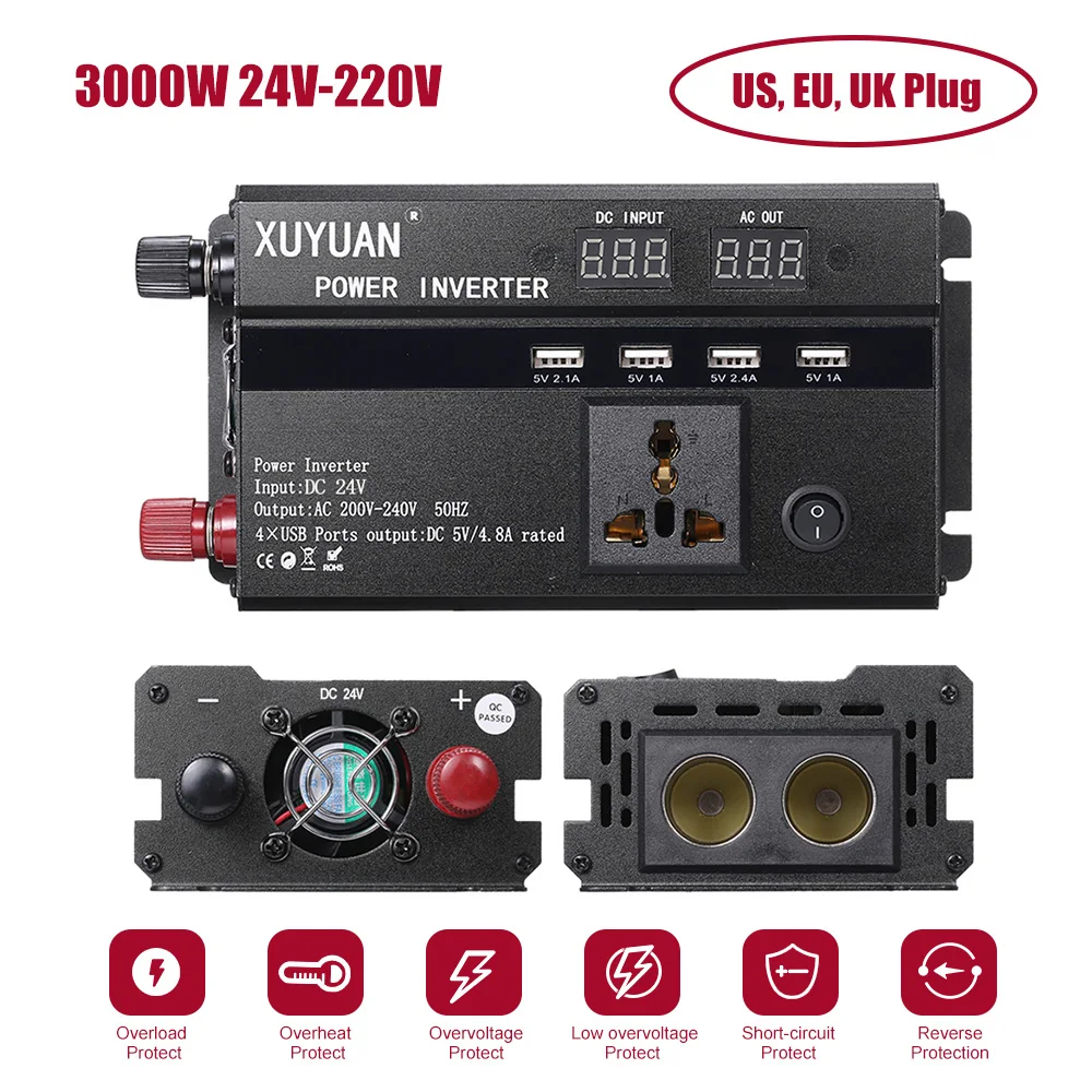 Двойной светодиодной Дисплей автомобильный инвертор 3000W 12V/24V 110/220V Инвертор