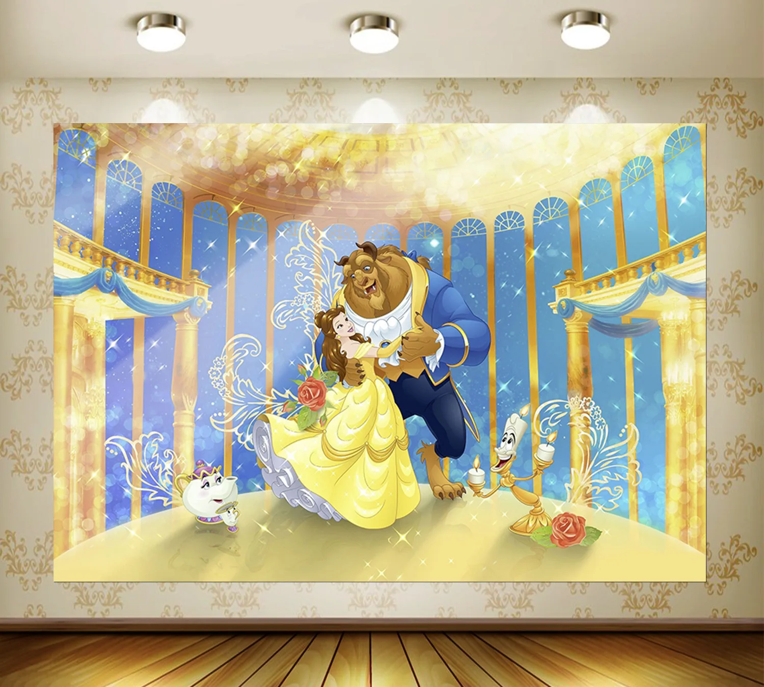 

Beauty and the Beast Backdrop Party Supplies Girl Birthday Party Decor Baby Shower Photo Background Room Decor Banner Kid gift