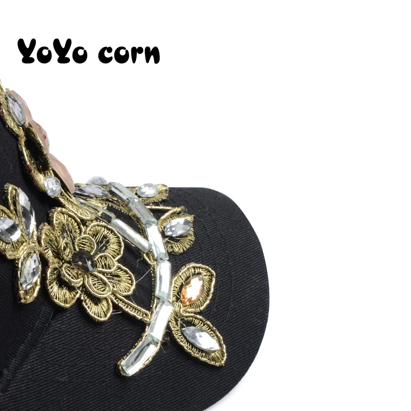 YOYOCORN Baseball Cap With Flower Canvas Snapback Caps For Women Female Hat High Quality Rhinestone Denim | Аксессуары для одежды