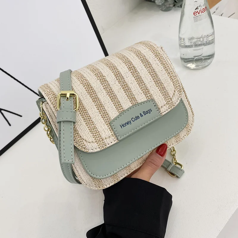 

Small Square Women's Bag 2021 Summer Fabric Crossbody Bag with A Chain Linen Messenger Bag Lady Contrast Pu Leather Shoulder Bag