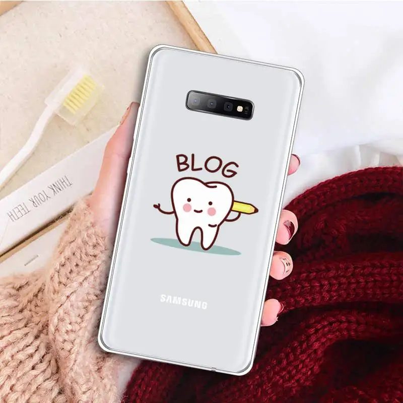 

Funny Cartoon Dentist Dental Crowned Teeth Phone Case Transparent For Samsung Galaxy A 71 21s S note 8 9 10 plus 20 ultra