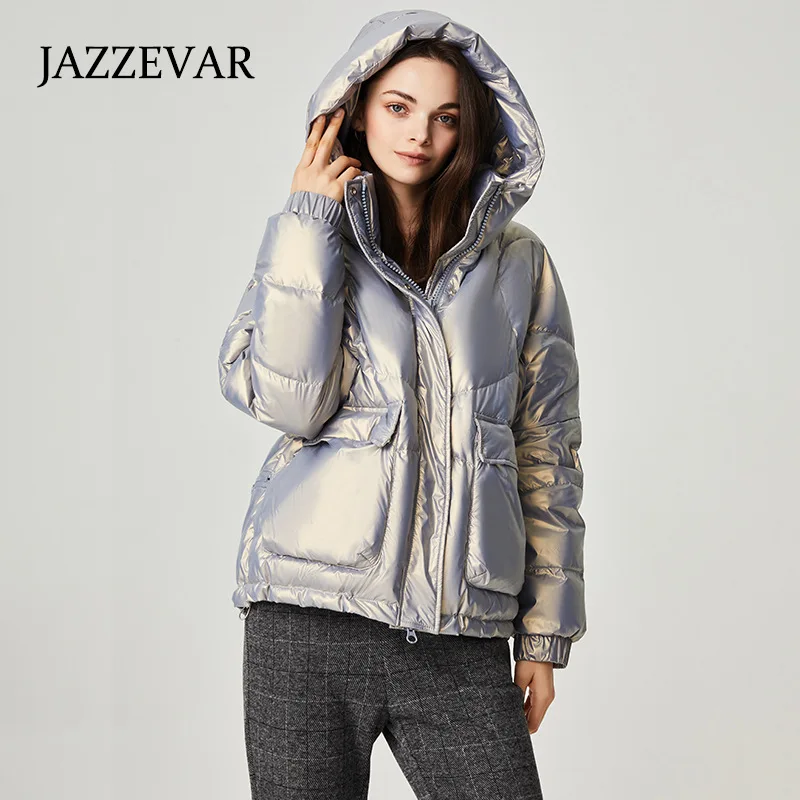 JAZZEVAR  Down Jacket Women's Winter 2021 New High-neck Hooded Fashionable Temperament Warm Coatss