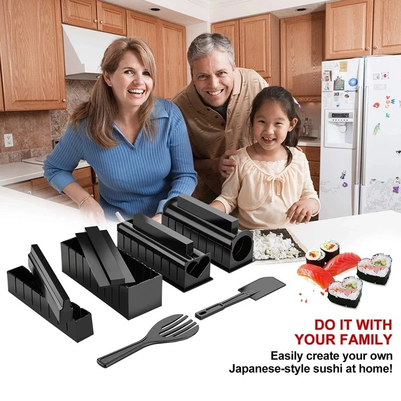 Kit de equipo para hacer Sushi, molde de rollo de bola de arroz japonesa, molde multifuncional para hacer Sushi, utensilios de cocina, negro