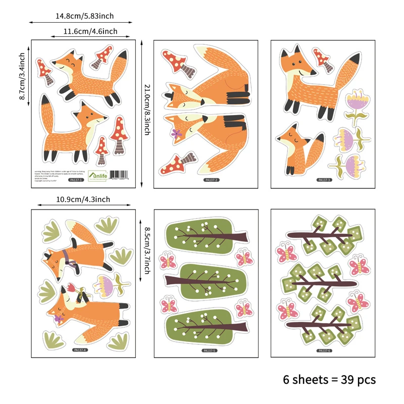 Милые лисы настенные наклейки лесные животные сосновые Переводные картинки с