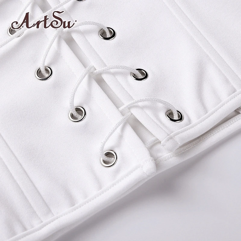 

Artsu Streetwear Lace Up White Cummerbunds Belt Bodycon Corset Top Women Fashion Harness Bandage Bustier Top Cropped ASVE83052