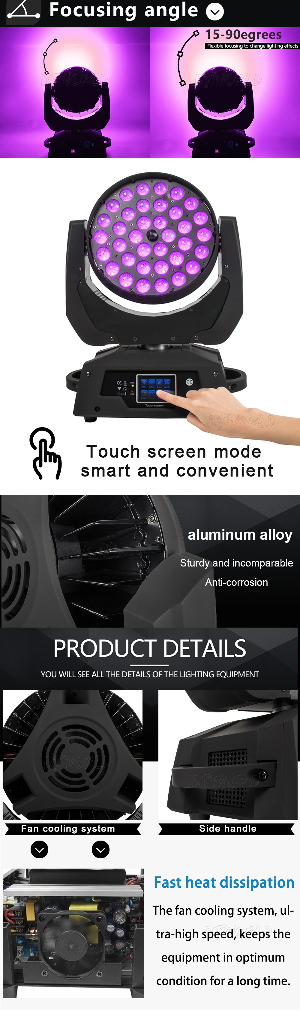 Светодиодный 36x18 Вт RGBWA+ УФ зум перемещение головы 6in1 светодиодный стирка DMX512 Прямая с фабрики Dj диско-сценическое освещение для вечерние обувь для ночного клуба