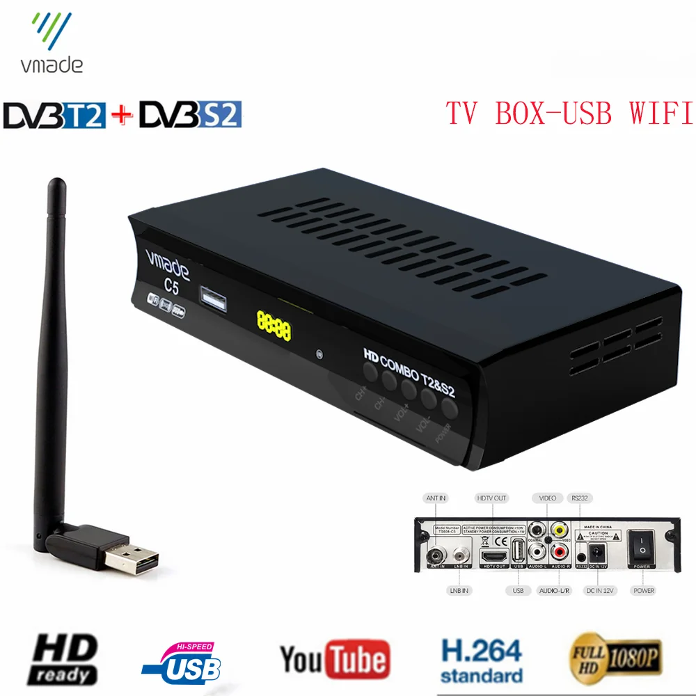 HD 1080P цифровой наземный спутниковый ресивер ТВ тюнер с USB WiFi DVB T2/S2 комбо Поддержка