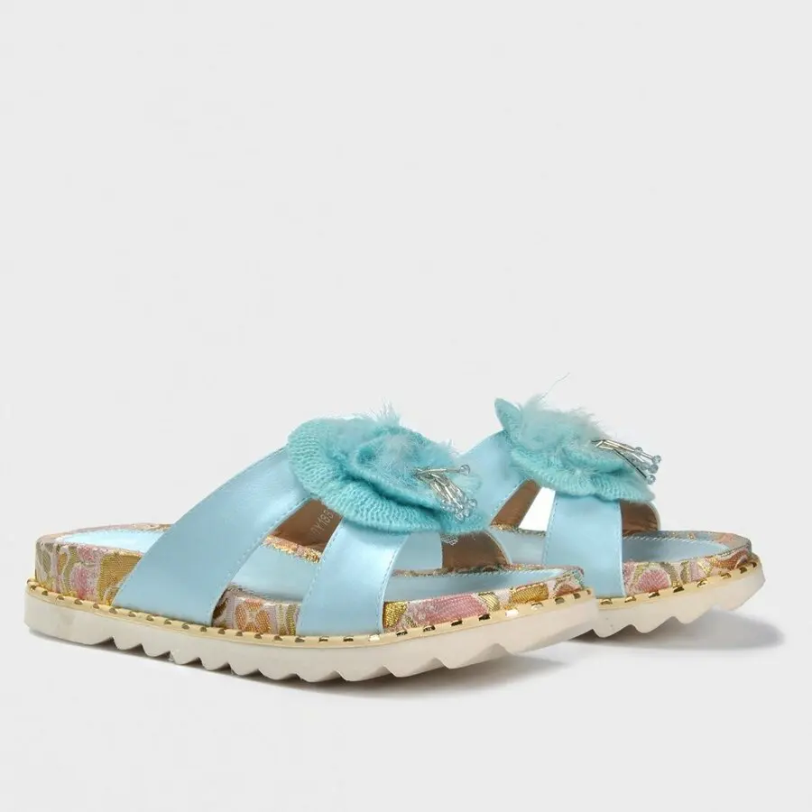 

Mink Shoes Women Blue Slippers Vzn20-156Y