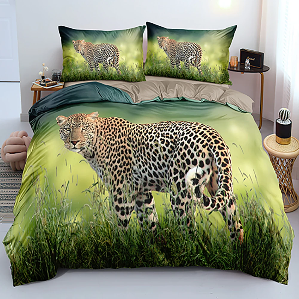 

Комплект постельного белья Leoperd, с рисунком пододеяльника, с принтом животных, Зеленое одеяло, наволочки, мягкие наволочки с 3d-дизайном на за...