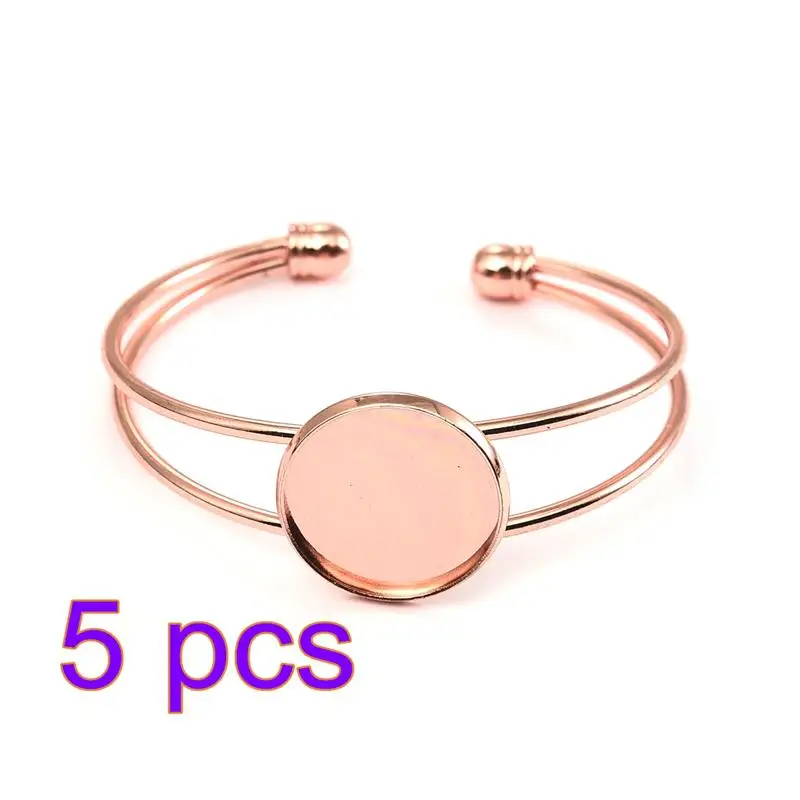 Rose gold 5 шт. Регулируемый Браслет База Пустые Браслеты лоток ободок латунь манжета браслет установка 20 мм Кабошон Камея DIY ювелирных изделий - Цвет: Rose gold