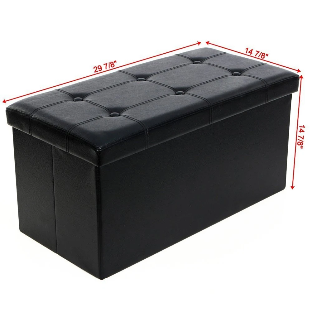 

PU Leather Footstool Rectangle Shape Black Chair Shoe Changing Glossy Stool with Cover Home Furniture 76 x 38 x 38cm
