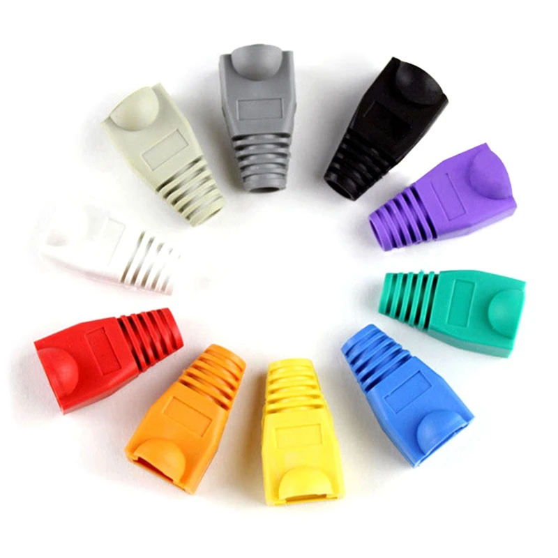 

NEW-100 Pcs RJ45 Jacket Super Five Crystal Head Jacket Plastic Protective Cover Ethernet Network Cable Connector Cover