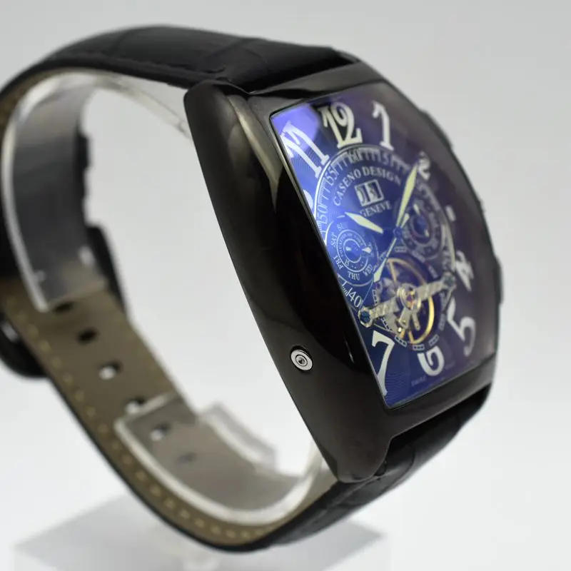 CASENO бренд Роскошный кожаный ремешок tourbillon Мужские механические часы дропшиппинг день Дата Скелет Мужские часы с автоматическим подзаводом подарки