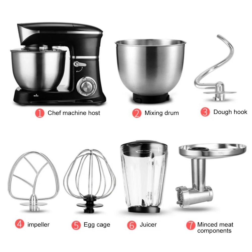 6.5L Household Meat Grinder Stainless Steel Electric Dough Mixer Food Processor Slicer 1300W | Бытовая техника