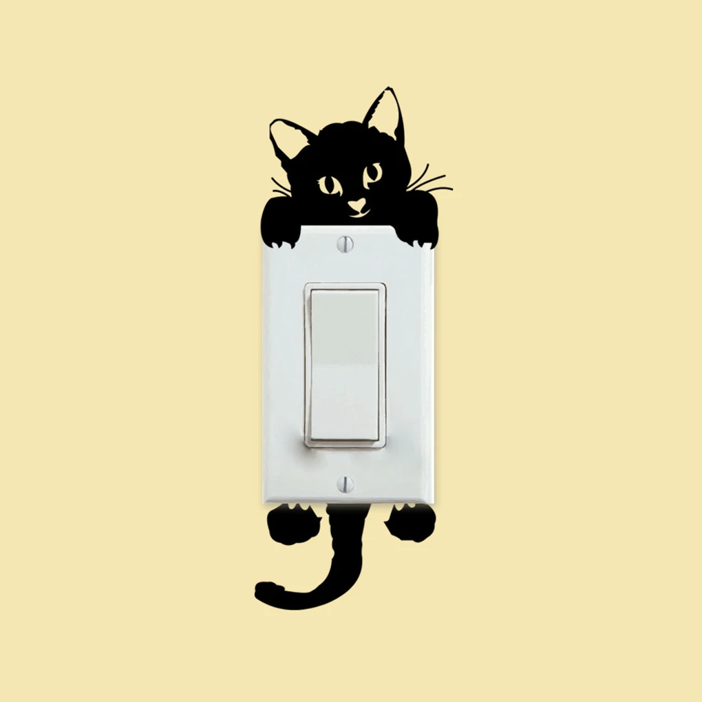 Pegatina de interruptor de luz de gato pequeño, pegatina de pared, organizador de decoración del hogar, bts, póster, espejo, decoración de la habitación