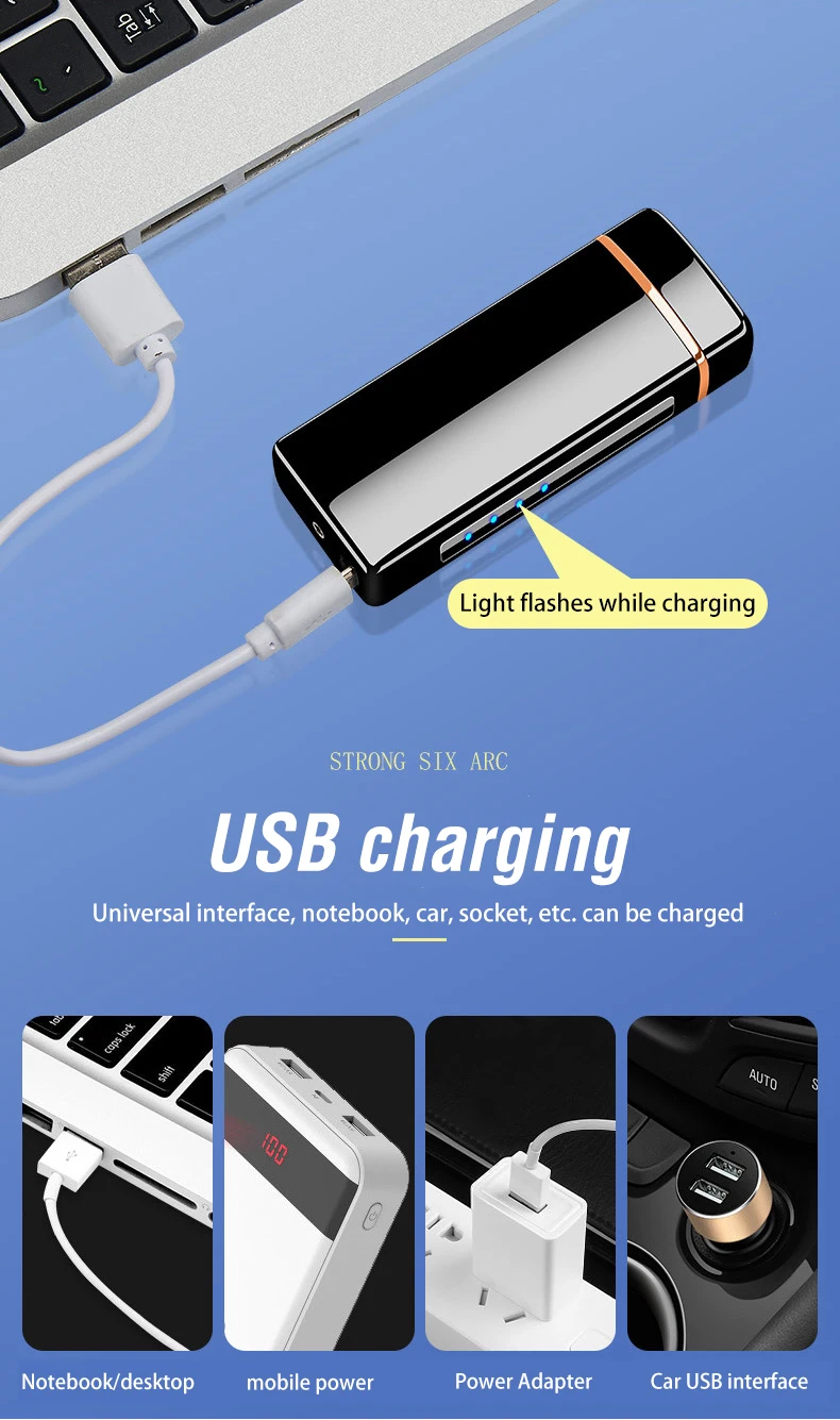 Новинка 6 Arc USB электрическая зажигалка для сигарет ветрозащитная Шестигранная дуговая импульсная Зажигалка металлическая перезаряжаемая плазменная зажигалка Мужские подарки