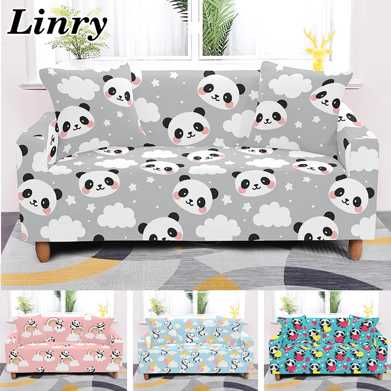 

1/2/3/4 Seaters Cartoon Sofa Cover Panda Pattern Sectional Elastic Stretch Slipcovers for Living Room L Shape Couch Cover