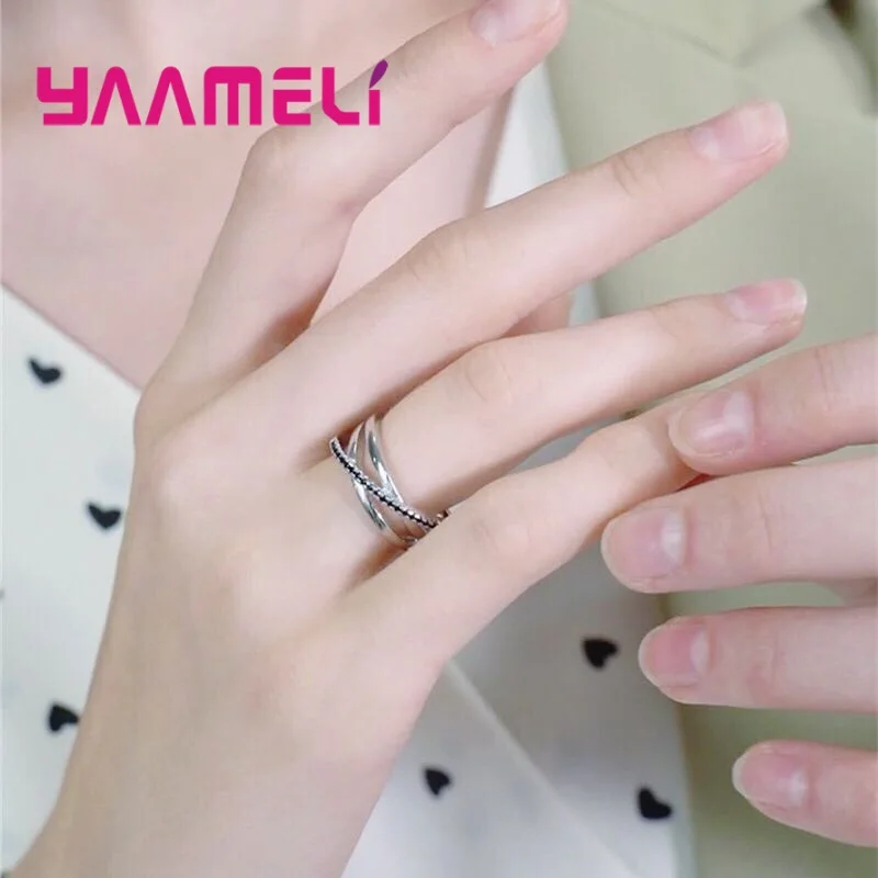 

Fashion Party Multi-layer Twist Cross Rhinestone Rings 925 Sterling Silver Cubic Zircon Ring Women Jewelry Gift Wholesale
