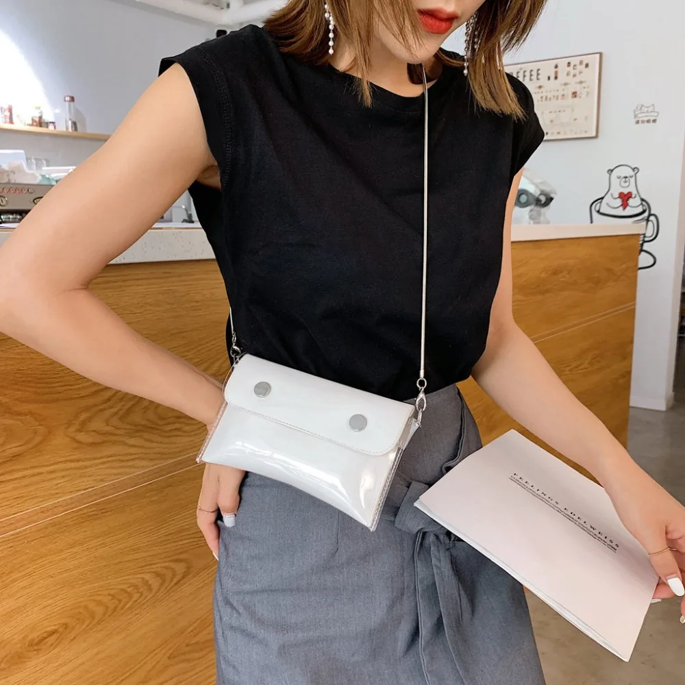 Women Waterproof Waist Bag Lether Jelly Chest Belt Bag PVC Ladies Transparent Crossbody Chain Bags Fashion Fanny Pack a08