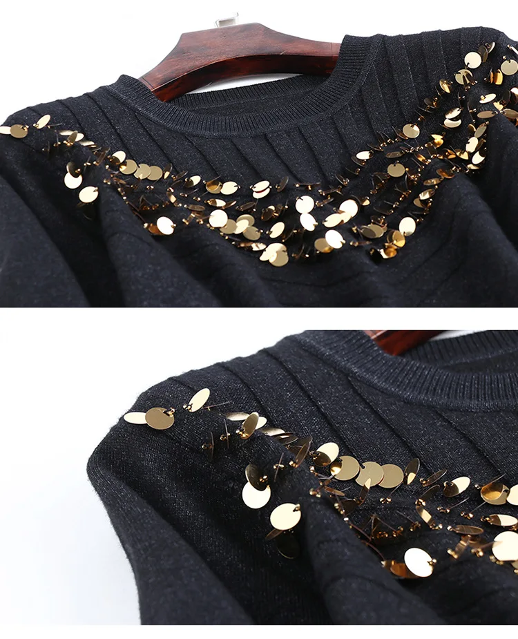 VERDEJULIAY Runway Women Knitted Dress Luxury Autumn Winter High Quality Full Sleeve Sequined Loose Long Dress Vestidos