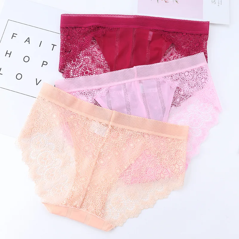 

YAOPOBAO Summer New Waist Lace Sexy Underwear Women Cotton In A Unmarked One-piece Patch Triangular Panties Lingerie Striped
