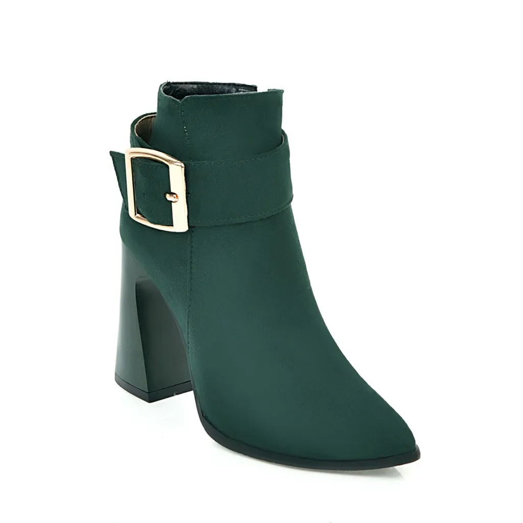 Обувь на молнии женские ботильоны полусапожки с пряжкой высоком каблуке меху для